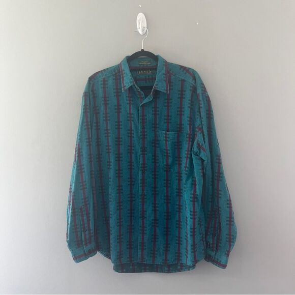 Vintage Levis Shirt Purple Turquoise Stripes Sutter Creek Big E Size Large - Picture 5 of 7